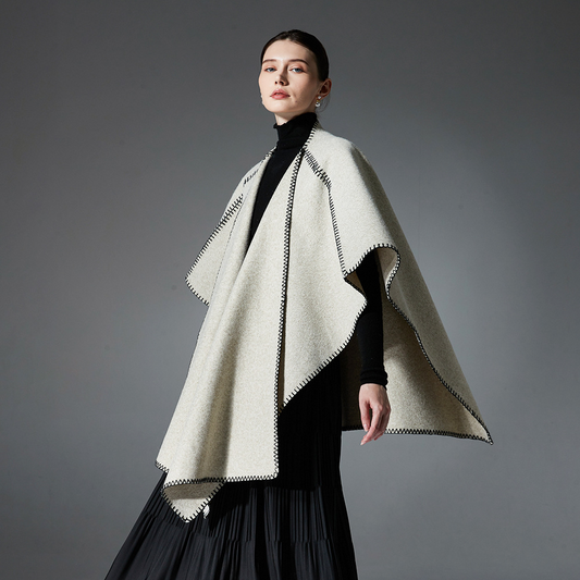 Double-sided, lock-stitched, solid-color shawl