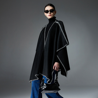 Double-sided, lock-stitched, solid-color shawl