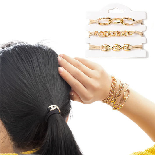 2-in-1 Girl's Bracelet Hairband with Metal Chain, Hair Tie, Ponytail Hair Tie